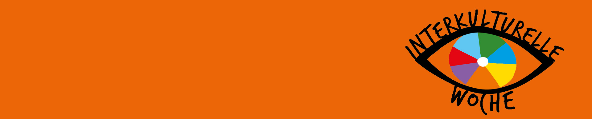 Ein Farbbalken in orange mit dem Logo der Interkulturellen Woche.